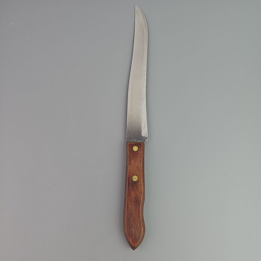 Vintage 8 inch Blade Utica Stainless Super Edge Knife Wood Handle 13 in Carving